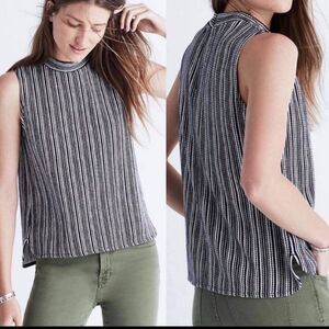 Madewell Black & Cream Striped High Neck Sleeveless Top